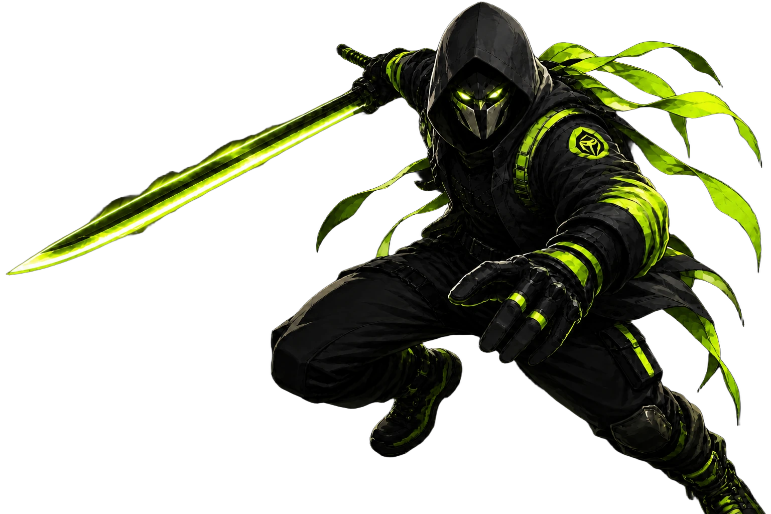 HUNTR hunter with a glowing lime blade